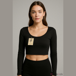 *NWT* Easel Ribbed Knit Long Sleeve Crop Top Black Size Medium